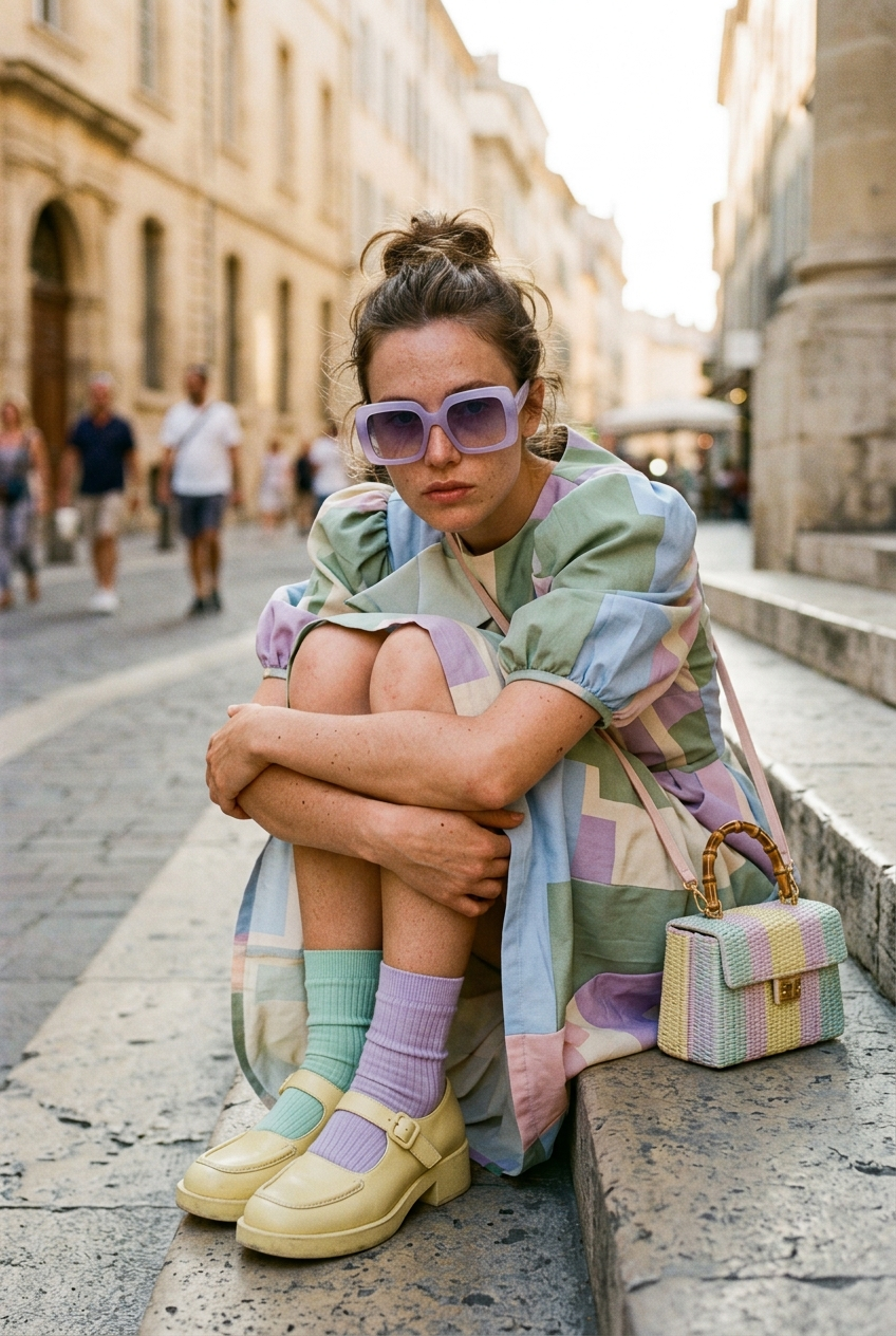 Fashion model photographed in low angle, generated with The New Black AI