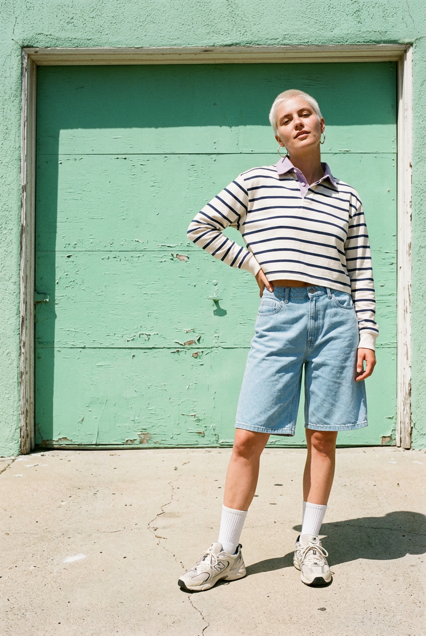 Fashion photograph at waist height against a plain background, generated with The New Black AI